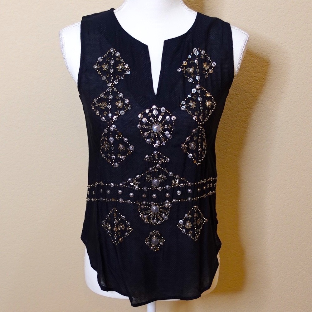 Lucky Brand Black Beaded Sleeveless Top